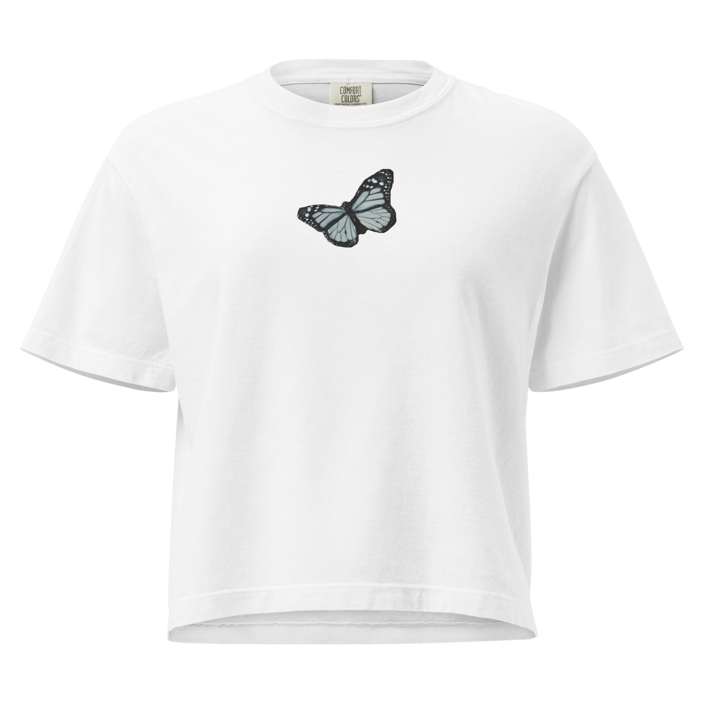 Band of Muses - In The Air box tee in white with butterfly on front