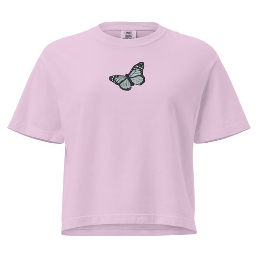 Band of Muses - In The Air box tee in pink featuring the Band of Muses butterfly on the front